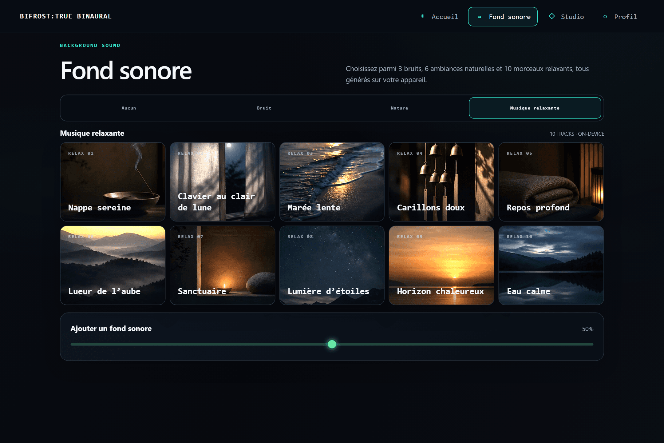 La bibliothèque de fonds de BIFROST : bruits, ambiances et morceaux apaisants