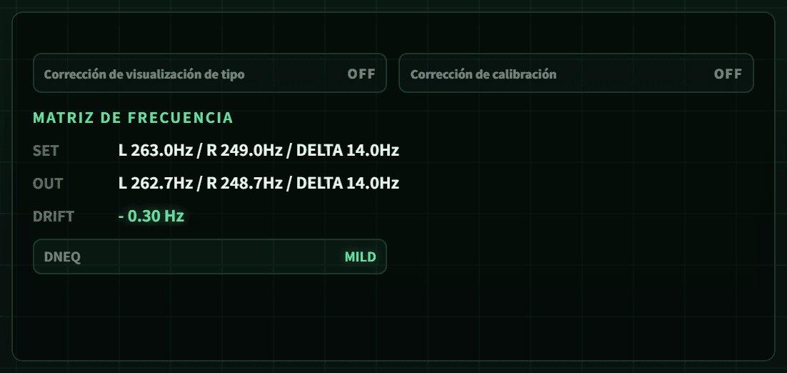 Monitor en vivo de BIFROST con umbral, matriz de frecuencias, estado DNEQ y lecturas de verificación