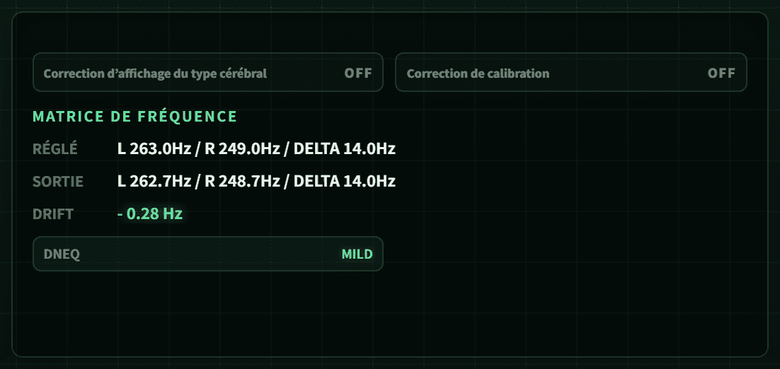 Moniteur live BIFROST avec seuil, matrice de fréquences, état DNEQ et relevés de vérification